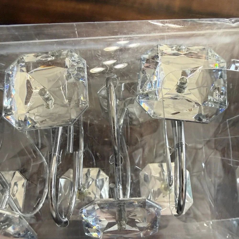 Clear Faux Crystal Shower Curtain Hooks Diamond Rhinestone Rings Set of 12